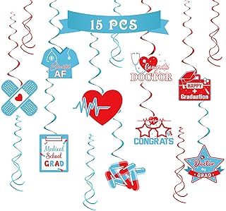Congrats Doctor Hanging Swirls Streamers, Foil Ceiling Doctor Graduation Party Swirls Supplies, Medical School Graduation Party Hanging Decorations Supplies 15 PCS