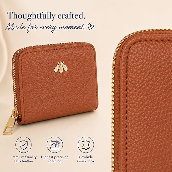 Small Purses for Women Faux Leather RFID Multi-Slot Card Wallet (Tan)