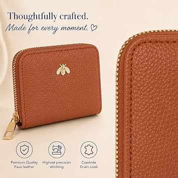 Small Purses for Women Faux Leather RFID Multi-Slot Card Wallet (Tan)