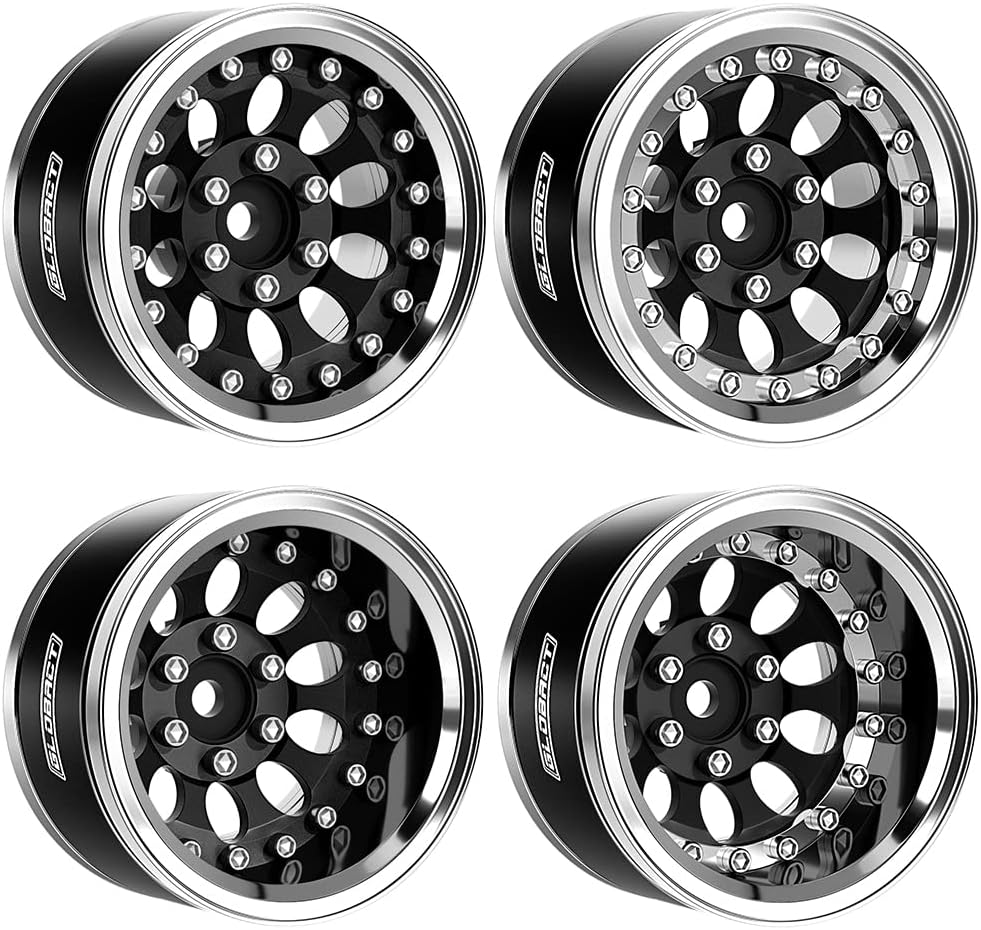 Aluminum 1.9 Inch Beadlock Wheels Adjustable Offset for 1/10 TRX4 TRX6 Axial SCX10 I II III 90046 AXI03007 Redcat GEN7 GEN8 RC Crawler (4Pcs Black)