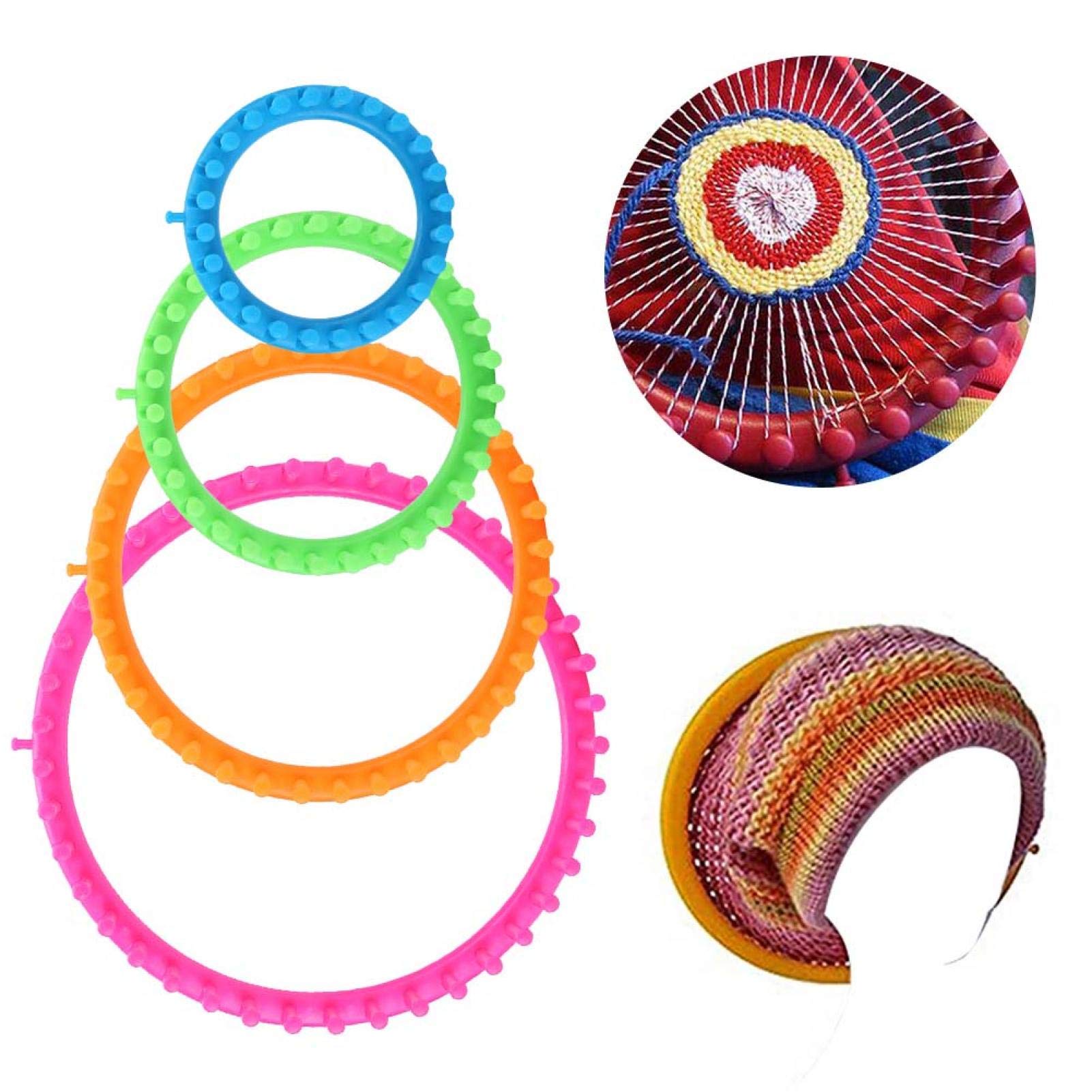 Relaxdays Set di Telai Circolari per Lavorare A Maglia, 4 Anelli Maglieria Cappello Sciarpa 28