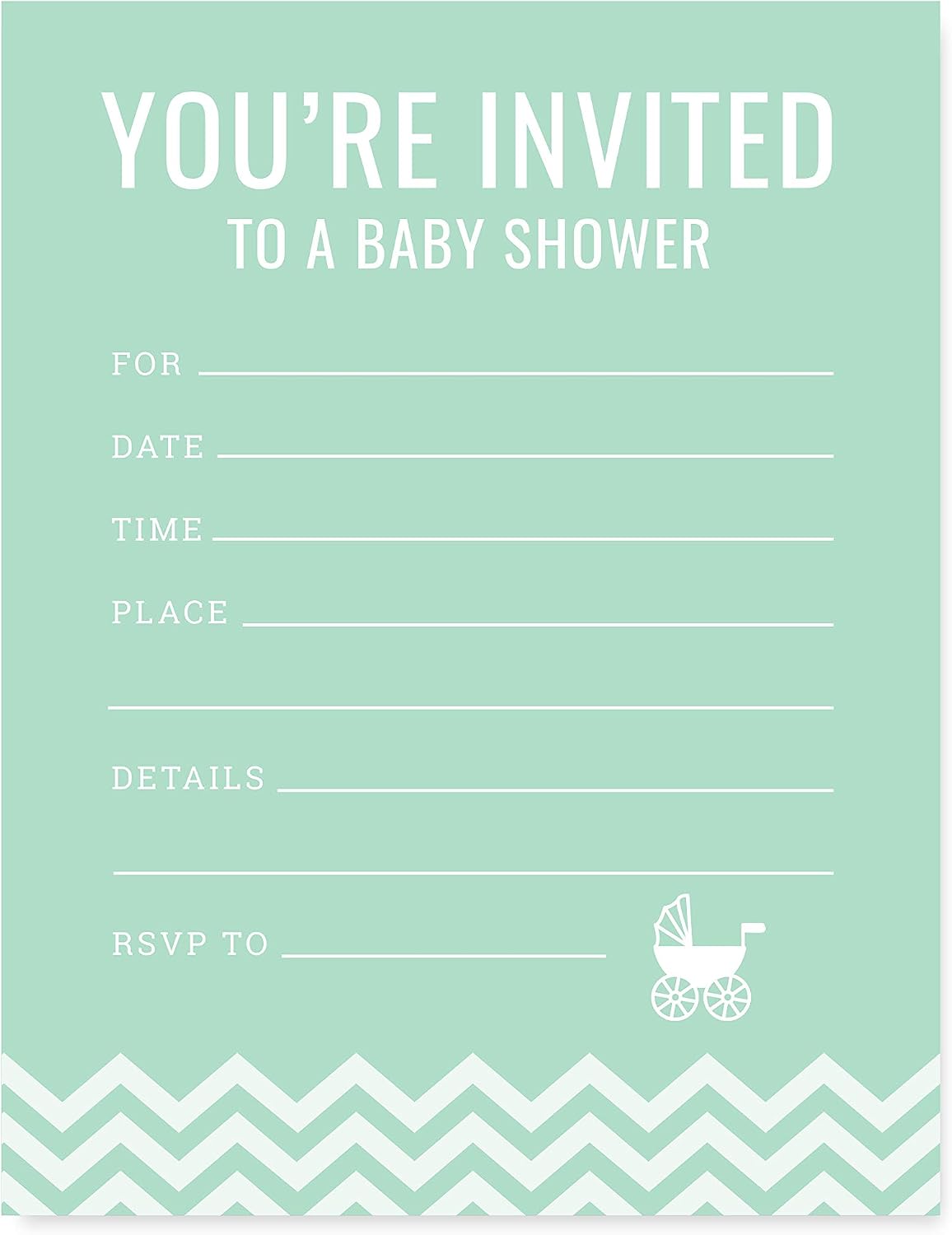 Andaz Press Mint Green Chevron Gender Neutral Baby Shower Collection, Blank Invitations with Envelopes, 20-pack