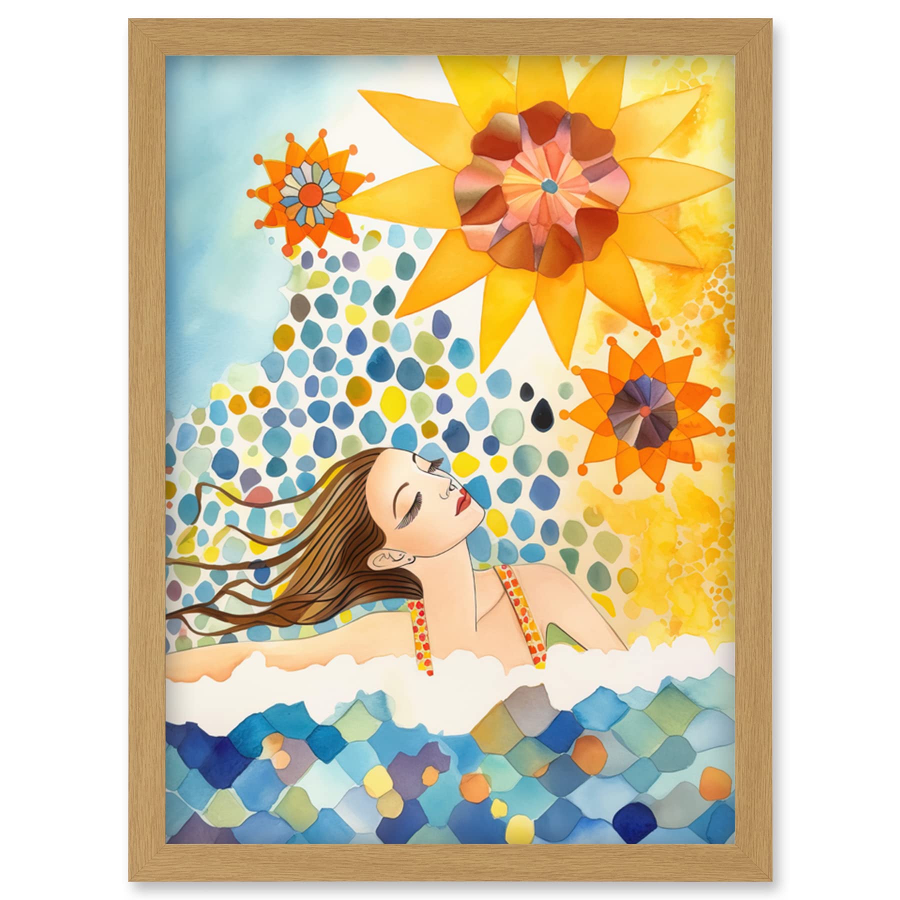 Artery8 Abstract Sea Swimming Folk Art Bathroom Artwork Framed Wall Art Print A4
