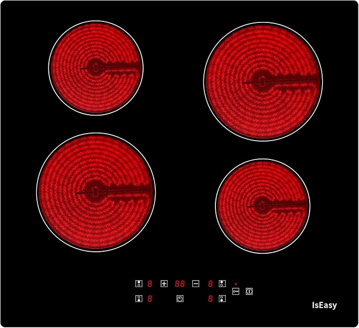 Vetroceramica Piano Cottura Elettrico - Incasso - 4 Fuochi - Larghezza 60 Cm