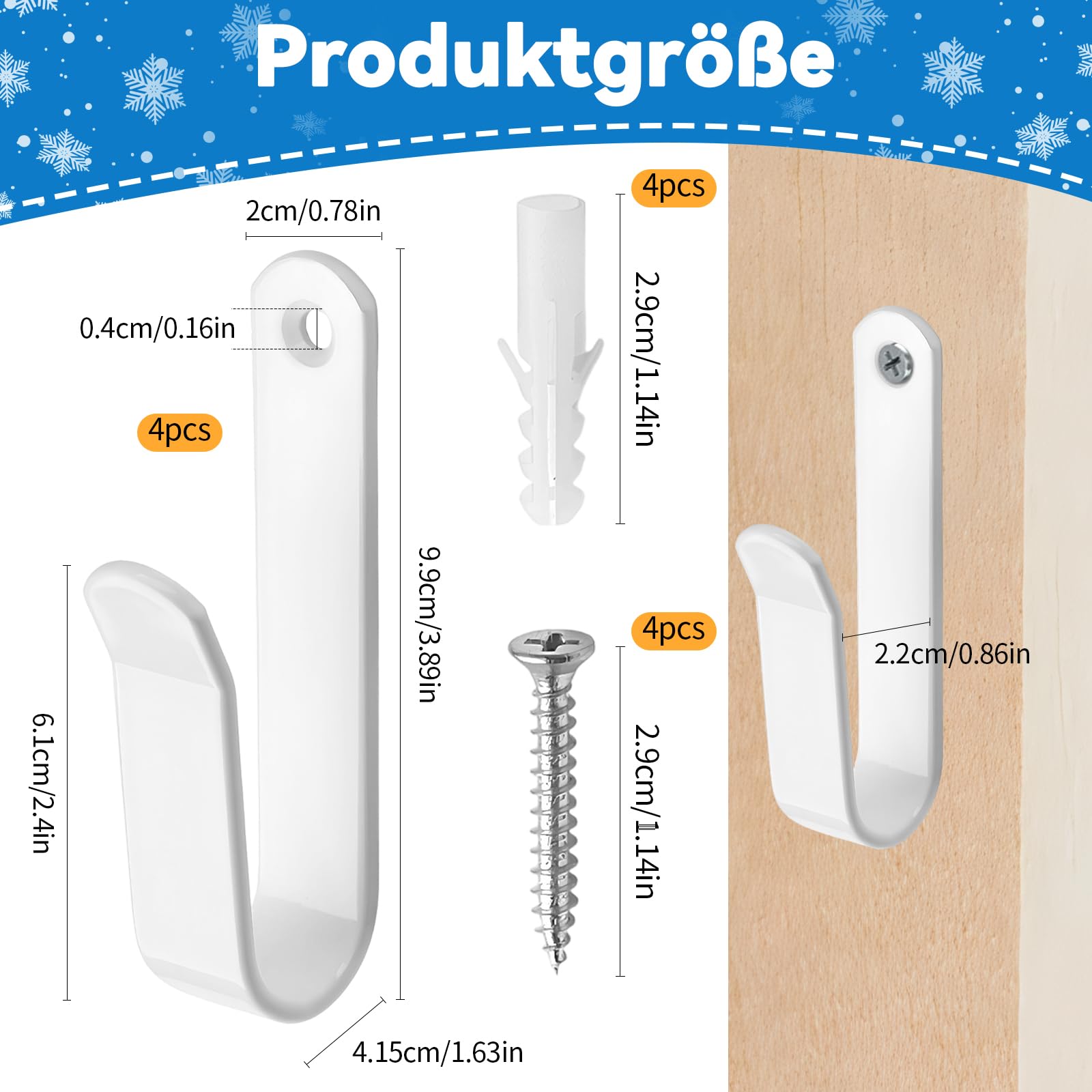 4 Stück Snowboard Wandhalterung,Horizontal Skateboard Wandhalterung mit Schrauben für Snowboard, Skiboard, Longboard, Skateboard (Weiß)