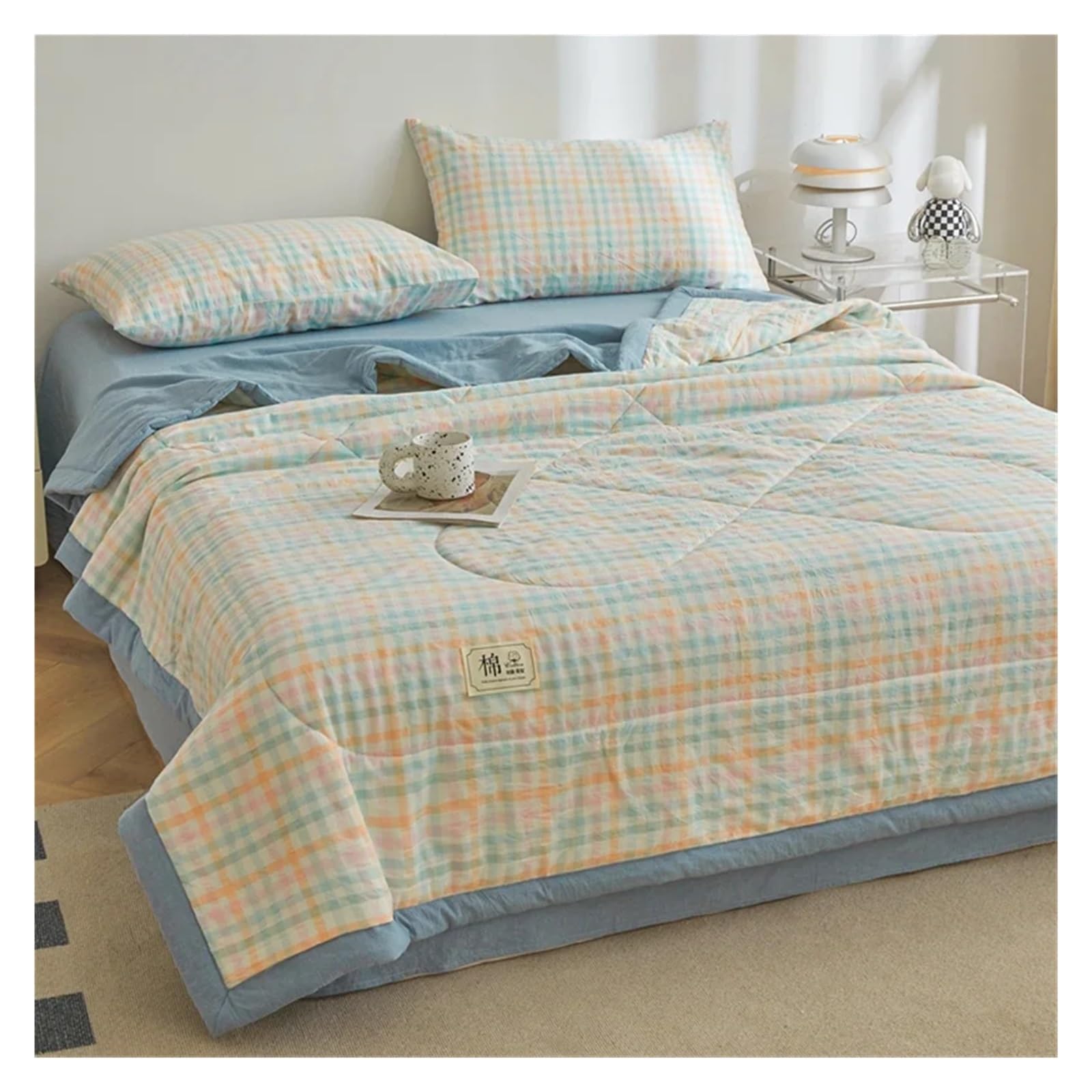 KHASCBNF Lightweight Duvet Cotton Summer Quilt Lightweight Breathable Bedding Minimalist Plaid Thin Comforter Air Conditioning(1,150x200cm(59x79inch))