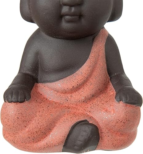 Miniatura 3 de FENGSHUI-CAISHEN Estatua de Little Buddha, figura de Buda bebé, arcilla hecha a mano para meditar decoración de escritorio zen para interiores