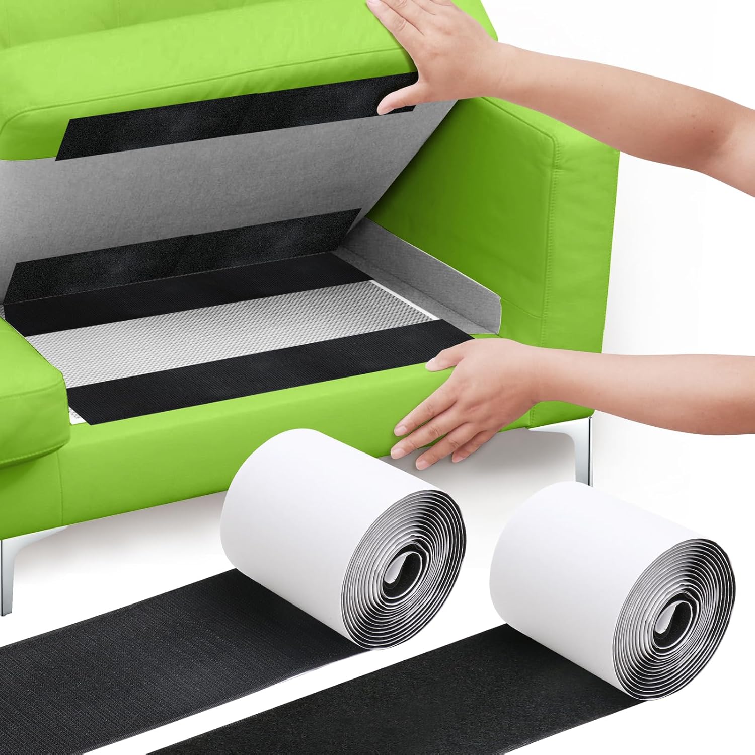 4.4" x 6.5 FT Hook and Loop Tape for Couch Cushions, Heavy Duty Adhesive Tape Roll, Anti Slip Rug Gripper, Wall Adhesive Strips, No Punching Wall Mounting Black-4.4''*6.5 ft