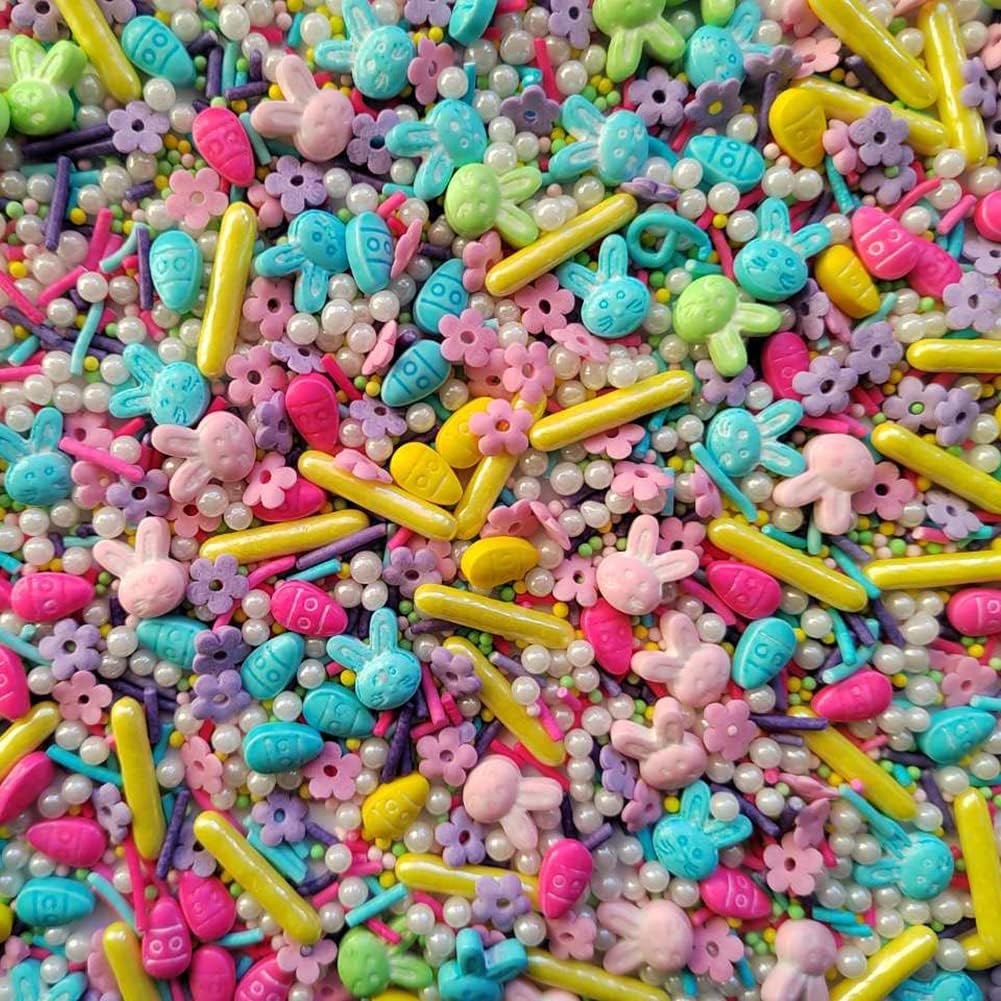 Eastron Easter Sprinkles Cupcake Cake Topper Edible Bunny Candy Colorful Rabbit Eggs Sprinkle for Baking Decoration 3.53 Ounce