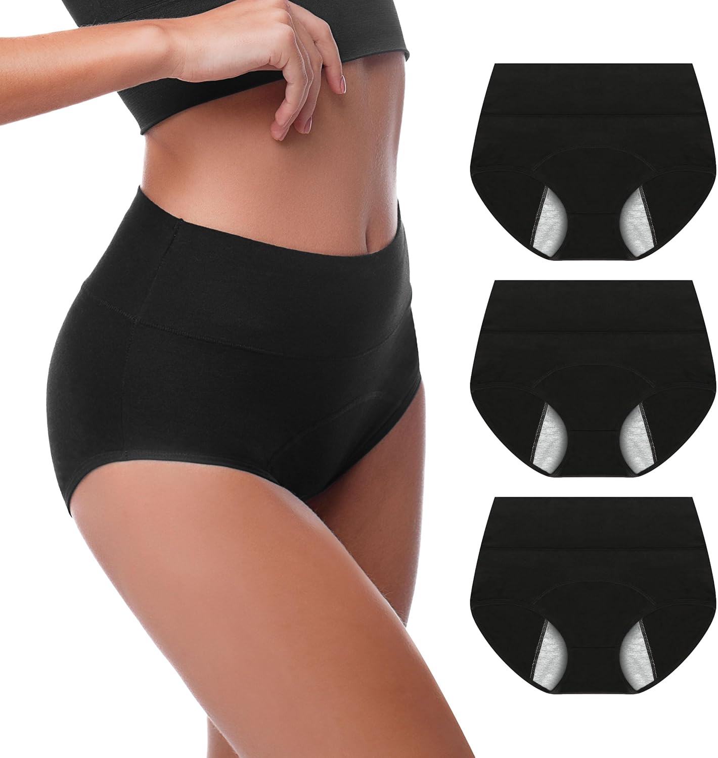 Walifrey Period Underwear for Women, High Waisted Panties Leakproof Postpartum Cotton Briefs