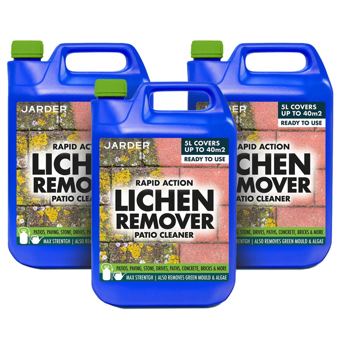 Jarder Rapid Action Ultra Powerful Lichen Remover 3 x 5L – Removes Lichen, Black Spot, White Spot, Dirt, Grime, Algae, Mould, and More - Safe on All Stone Types