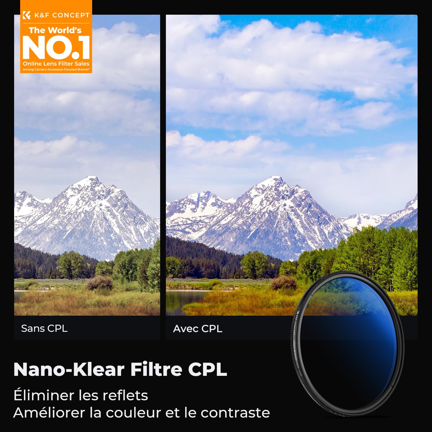 K&F Concept Filtre Polarisant CPL 67mm Slim avec Revêtement et 3 Chiffons de Nettoyage pour Objectif Appareil Photo