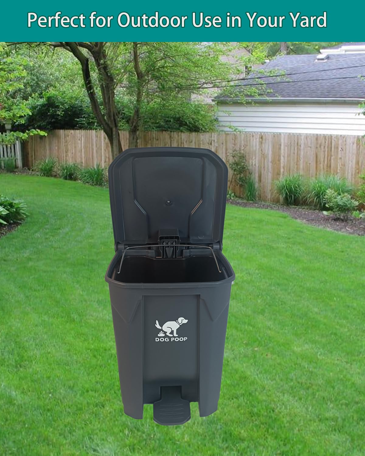 Poubelle d'extérieur pour chien avec couvercle – Poubelle étanche de 20 L pour jardin, pédale, doublure amovible et 100 sacs – Conteneur à déjections canines étanche pour une utilisation en