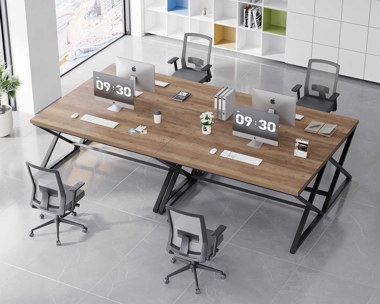 IBF Rustic Computer Desk, Modern Metal Home Office Desk, Farmhouse Work Study Writing Desk in Bedroom, Minimalist Wood Laptop Executive Workstation Computer PC Gaming Table, Rustic Oak, 55 in