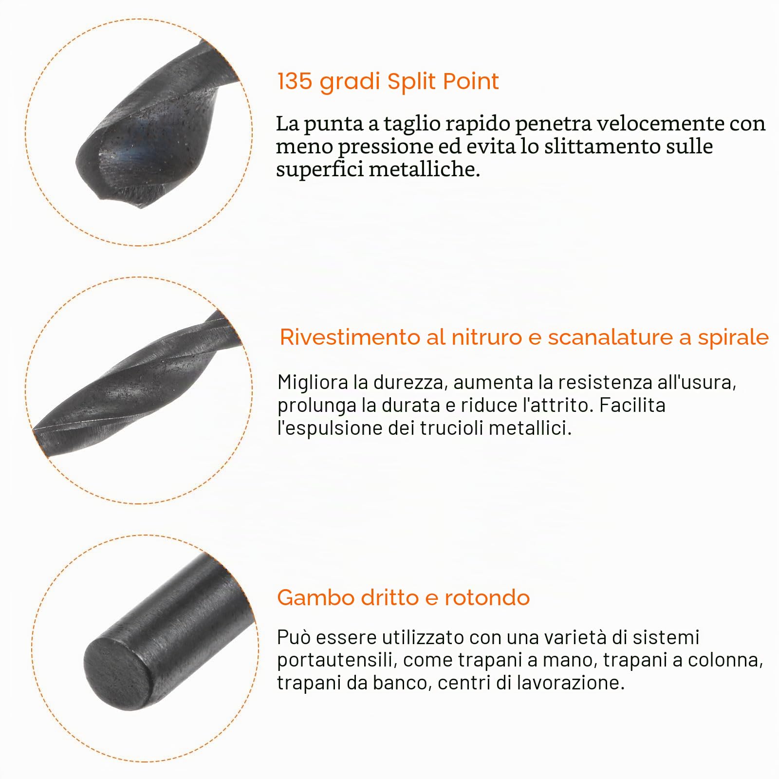 QUARKZMAN 10pz Punte da Trapano Jobber 2,8mm (7/64") in Acciaio ad Alta Velocità Rivestito in Nitruro (HSS) 4241 per Acciaio Inossidabile Rame Lega Alluminio Metallo Legno Plastica, Nero