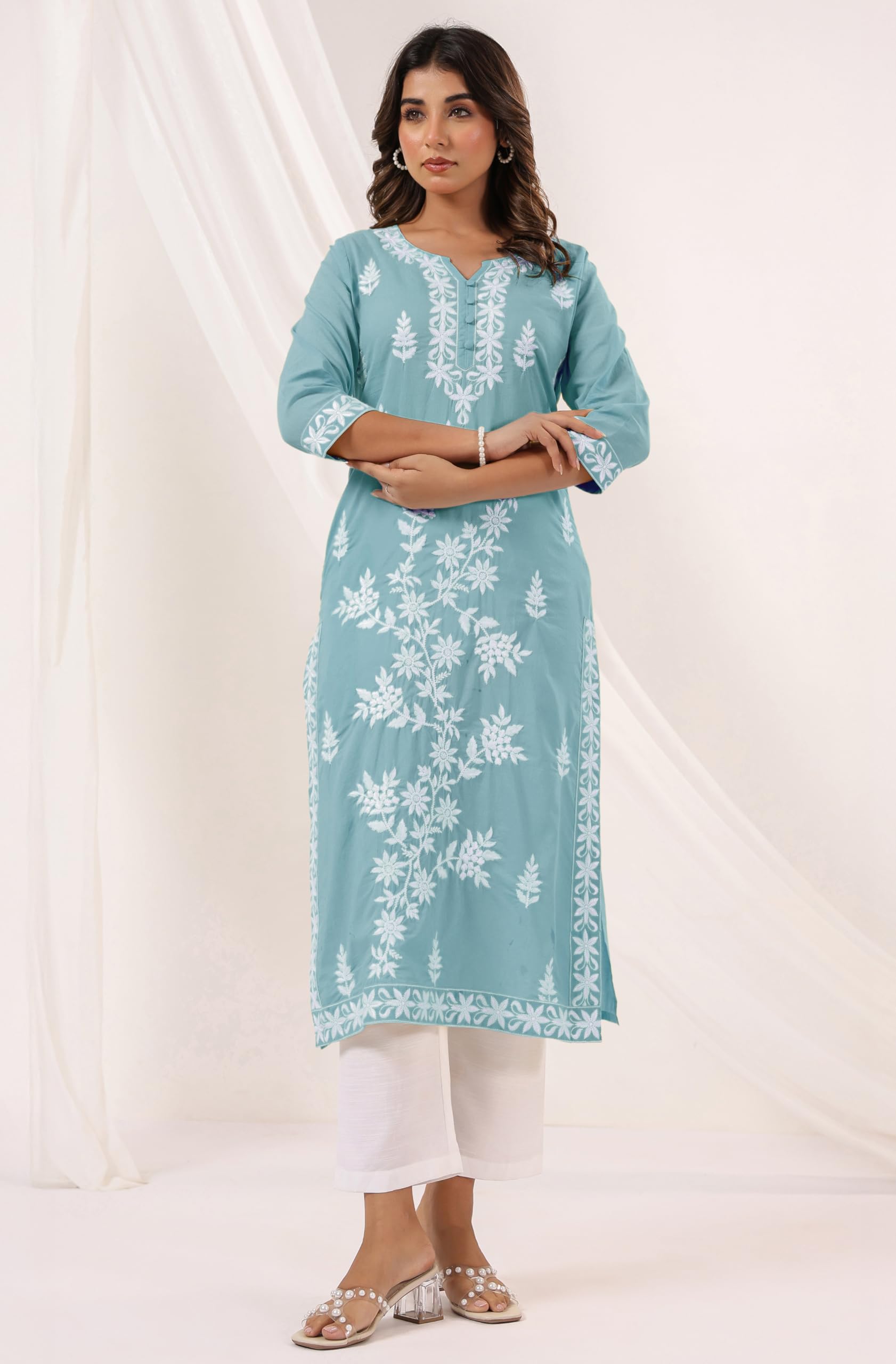 Janasya Women's Pure Cotton Embroidered Straight Kurta product image 2