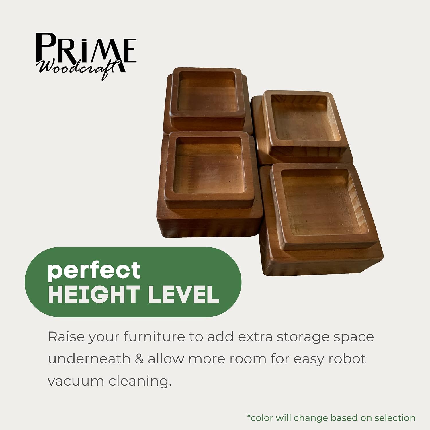Prime Woodcraft Walnut Wood Risers - 2 Inch Height, 4 Risers, Walnut - Square Bed Risers for Storage and Cleaning - Heavy Duty Furniture Lifter for Table, Couch and Sofa Legs at Home and Office