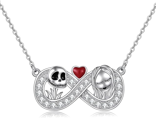 Nightmare Necklace Sterling Silver Jack and Sally Infinity/Love/Abalone Shell/Celtic Moon/Jack Skellington100 Language/Skull Moom Pendant Necklace Skull Jewelry Birthday Christmas Gifts for Women Wife Girlfriend