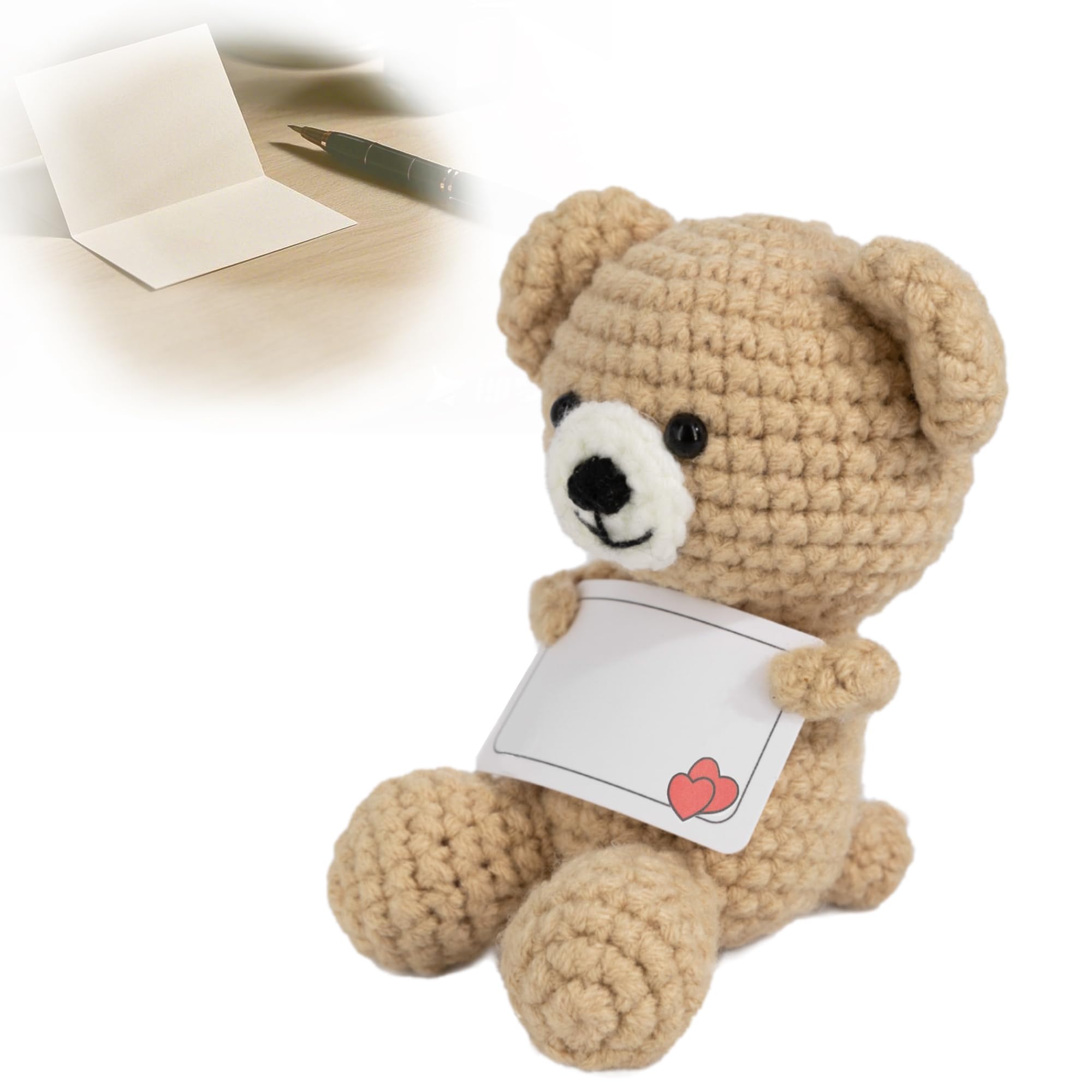 Handmade Crochet Bear Holding A Card With Messages Wroten By Yourselffor Boyfriend Girlfriend, Valentine Day Gifts for Him Her, Birthday Gifts forWife Husband Parents Sons and Daughters,for couple