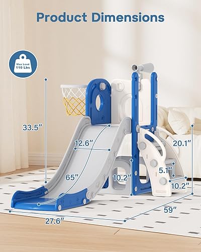 Miniatura 7 de Babytronic Tobogán para Niños Pequeños, 6 en 1 Tobogán de Interior para Niños de 1-3 Años, Juego de Escalador Interior y Exterior para Bebés, Azul y