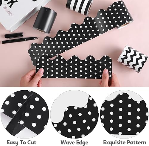 Miniatura 3 de durony Paquete de 4 tableros de anuncios negros de 131.2 pies, bordes decorativos de regreso a clases, bordes para tablón de anuncios para