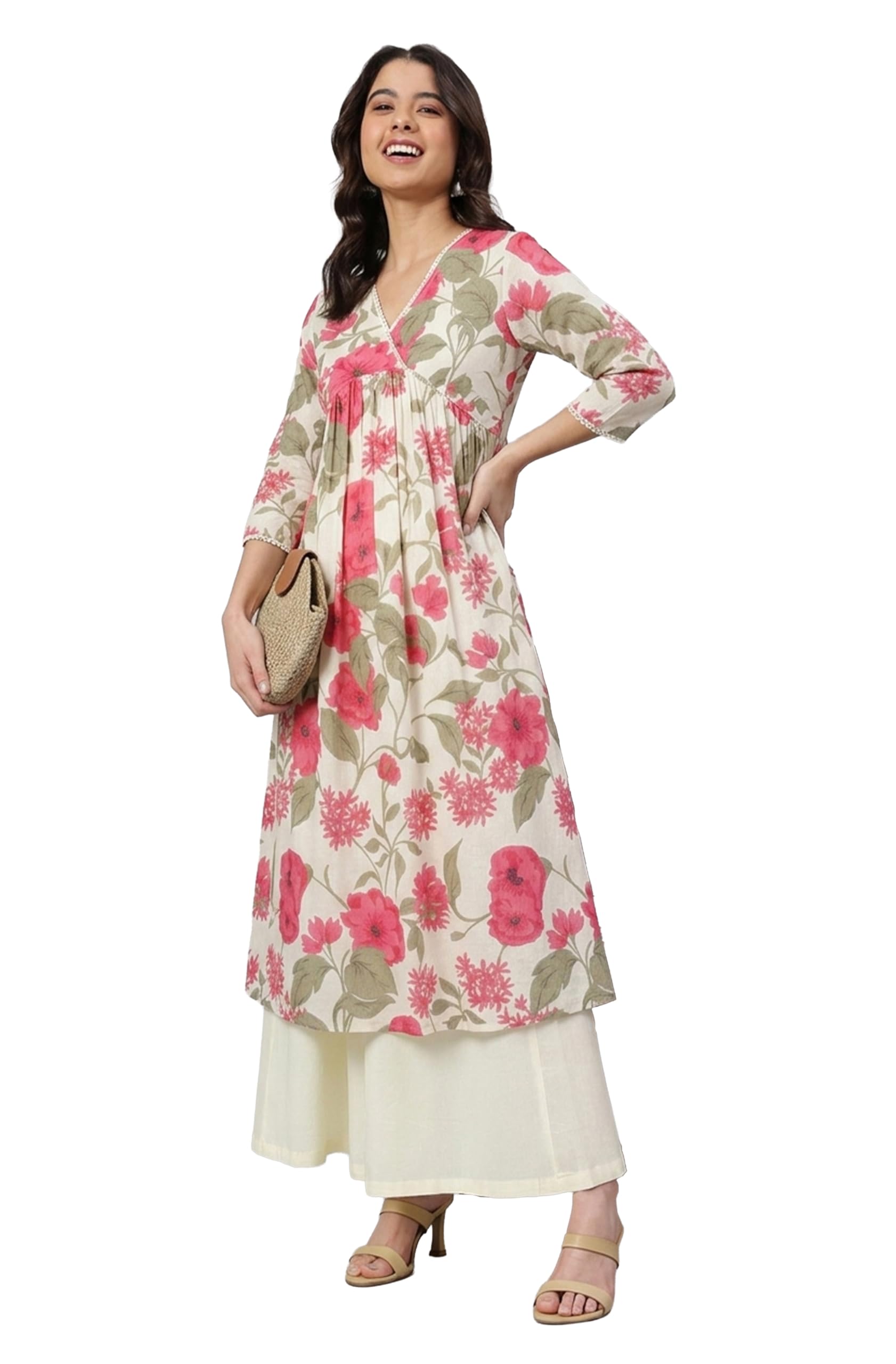 Janasya Women's Pure Cotton Floral Printed Flared Kurta