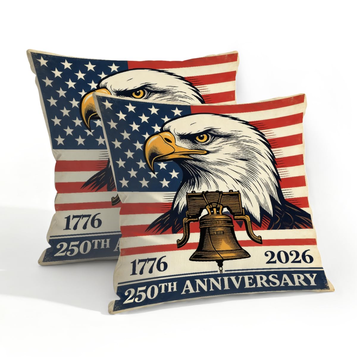 Outdoor Pillow Covers Waterproof Pillowcases 20x20in Set of 2 250th Anniversary Eagle USA Flag Decorative Throw Cushion Case for Couch Sofa Garden Patio Furniture