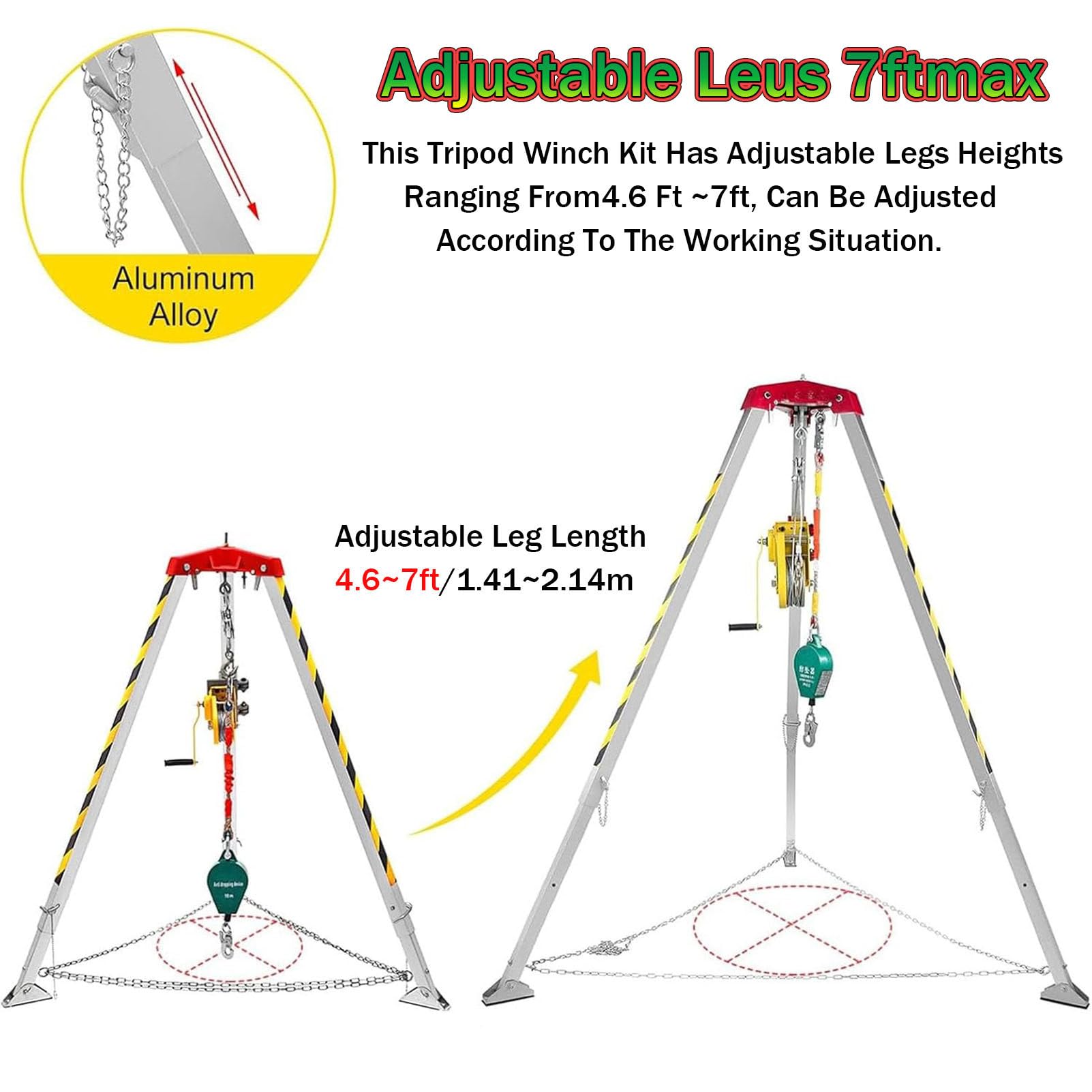 RayGenius De TríPode De Rescate con Cabrestante Y ArnéS De Seguridad para Espacios Confinados: Kit Plegable De Alta Resistencia para Pozos, Alcantarillas Y TúNeles,1200LBSWinch