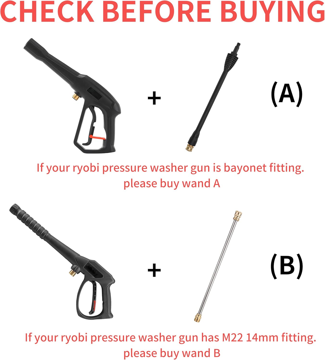 PWACCS Pressure Washer Accessories Kit – 16 Inch Power Washer Replacement Wand with 5 Spray Tips and Turbo Nozzle – Compatible with Ryobi, Portland, Husky Black