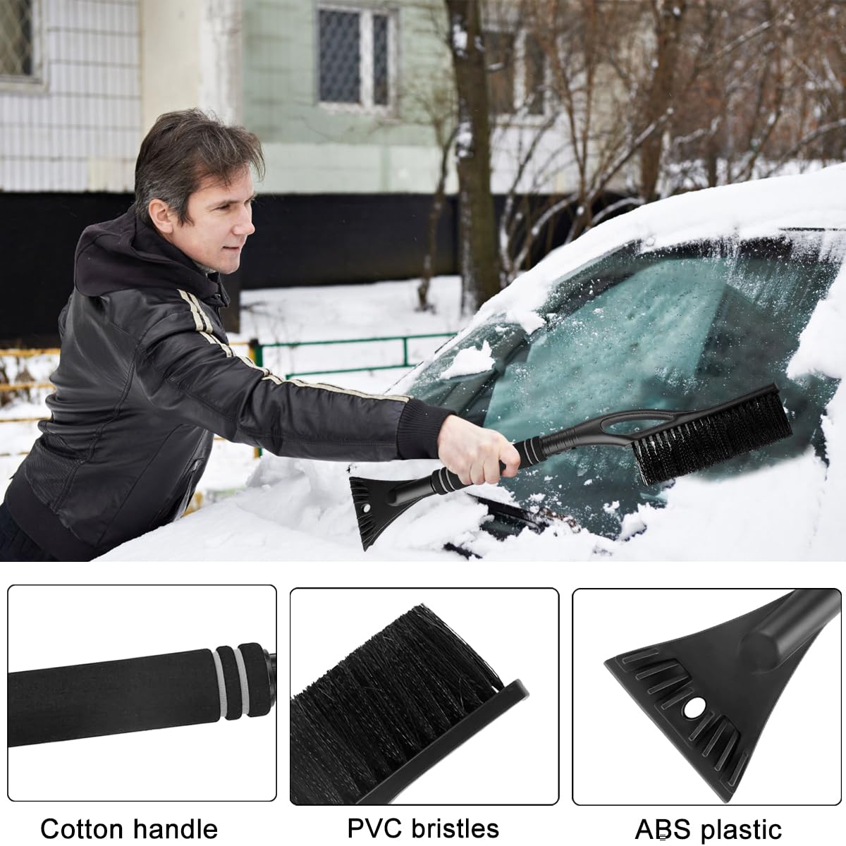 Zestaw Mino Plus 2w1 Premium skrobaczka do lodu, skrobaczka do szyby, narzędzie do czyszczenia szyby z śniegu, miotełka do śniegu z uchwytem z pianki do szyb samochodów osobowych, SUV i ciężarówek