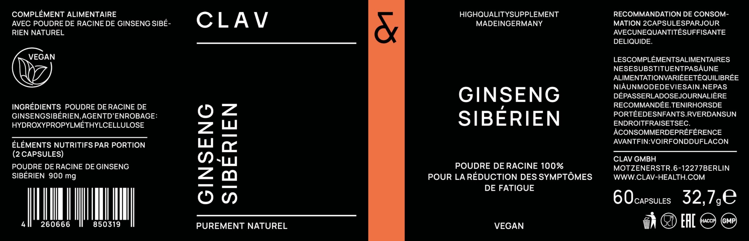 Ginseng Sibérien Extrait | 900mg Eleutherocoque Poudre per dose | Anit-Fatigue, Energie, Équilibre | 60 Gélules | Végan
