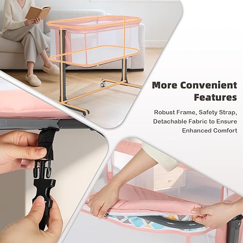 Miniatura 5 de Moisés para bebé, moisés portátil para recién nacido, cuna con ruedas bloqueables, altura ajustable, colchón suave extraíble, funda desmontable de