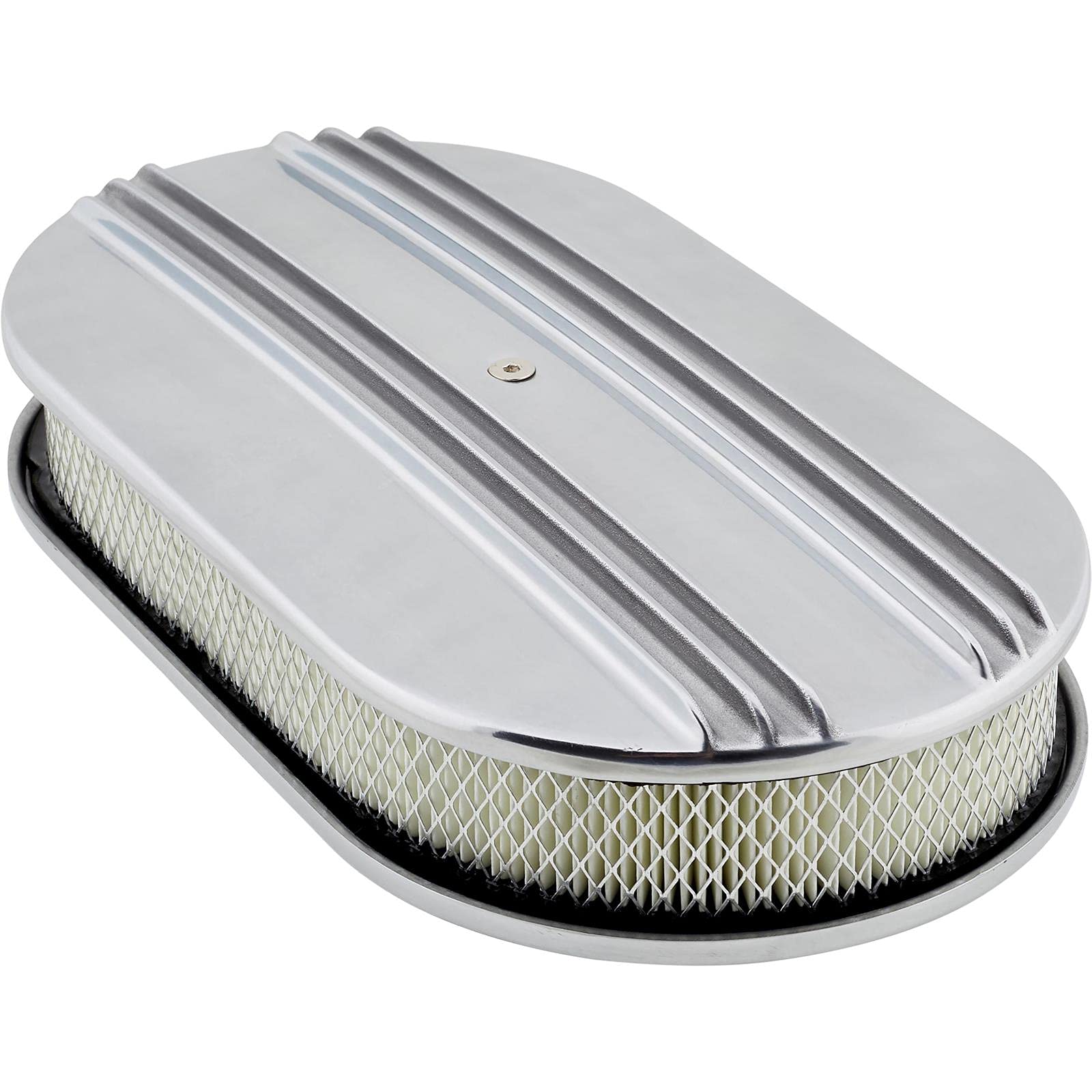 15 Inch Polished Aluminum Double Finned Oval Air Cleaner
