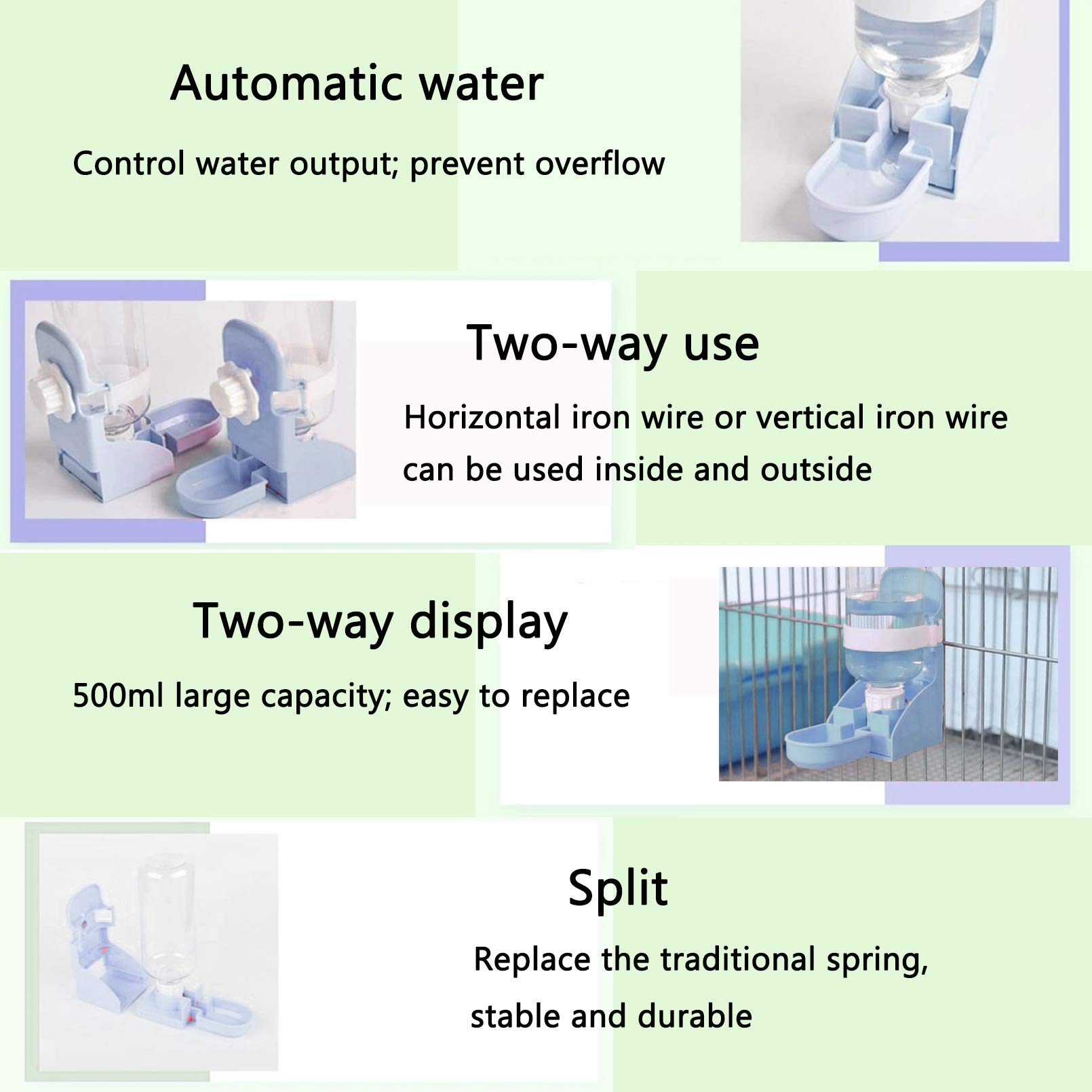 Rabbit Water Bottle Ferret Food Bowl Bunny Water Dispenser Stainless Steel Food Dish Hanging Drinking Fountain Drinker Feeder Crate Bowl Feeder Cup for Guinea Pig Hedgehog Chinchilla