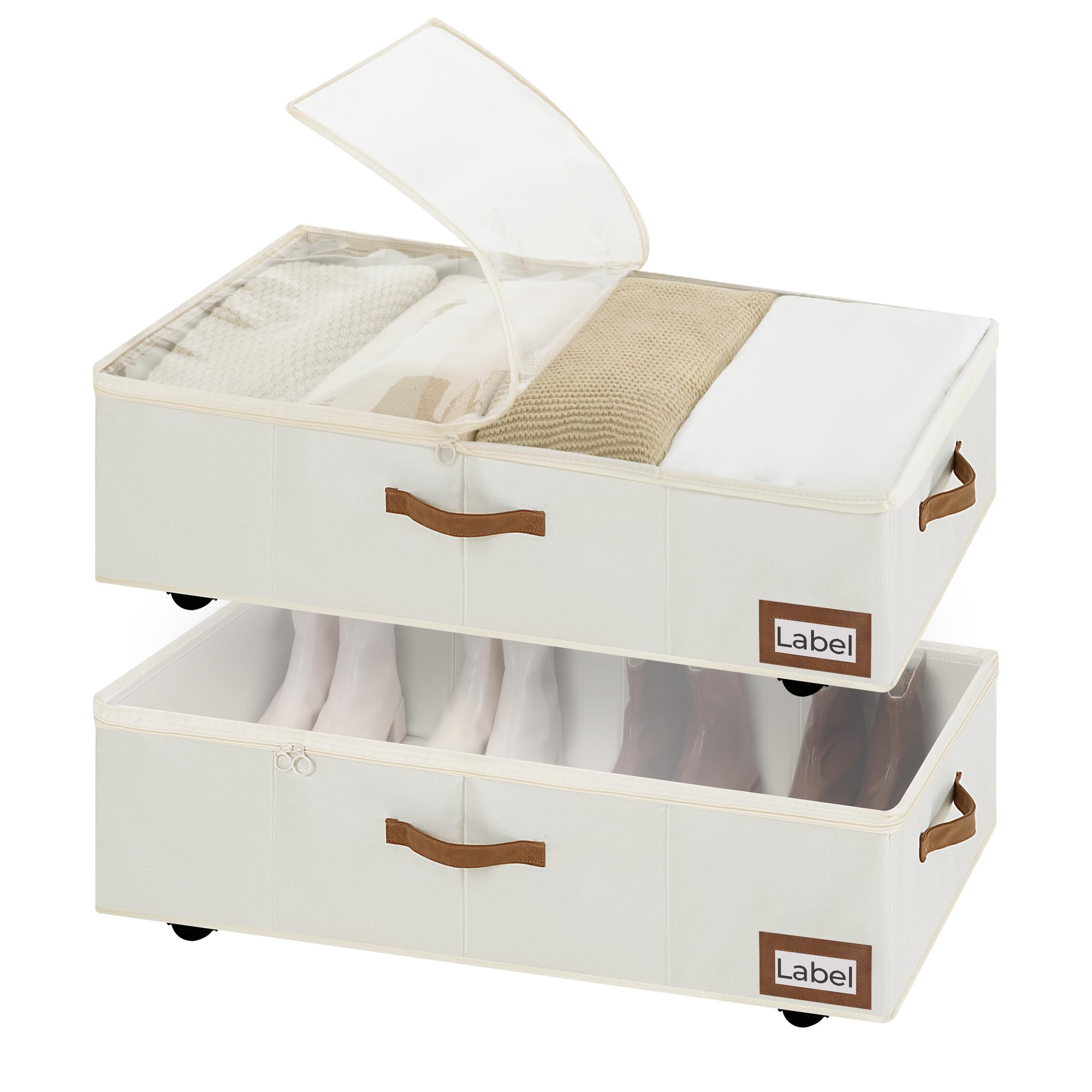 StorageWorks Under Bed Storage with Wheels, 10" Underbed Storage Containers with Lid, 90L Clothes Organizer for Blankets, Sweaters, Bedding, 2-Pack,