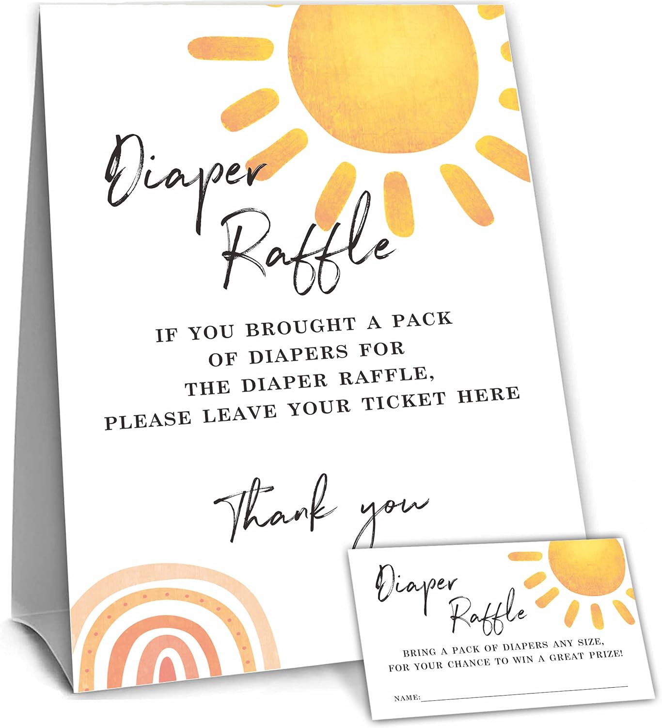 NYCTUG Baby Shower Game, Sun Shine Diaper Raffle Game Kit For Boys And Girls 1 Diaper Raffle Standing Sign With 50 Diaper Raffle Tickets,Party Favor Decorations And Supplies-NBLK-21