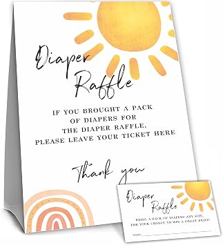 NYCTUG Baby Shower Game, Sun Shine Diaper Raffle Game Kit For Boys And Girls 1 Diaper Raffle Standing Sign With 50 Diaper Raffle Tickets,Party Favor Decorations And Supplies-NBLK-21