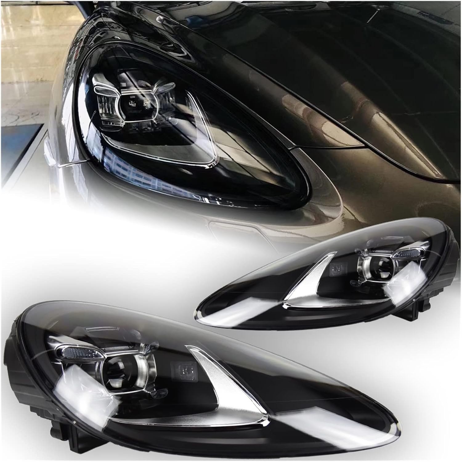 Styling LED Headlight Projector Lens DRL Head Lamp Accessories Compatible With Cayenne Headlights 2011-2018 Cayenne GTS 2pcs(For 2015-2018 Use)
