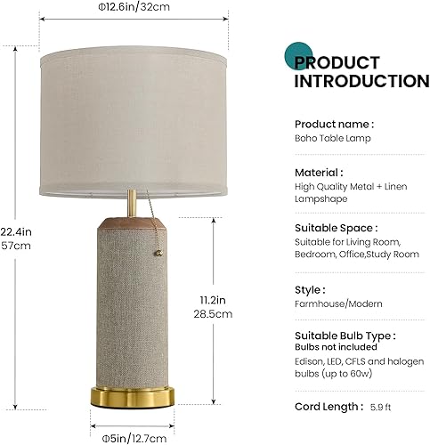 Miniatura 2 de KAISITE Juego de 2 lámparas de mesita de noche estilo bohemio de 22.4 pulgadas para dormitorio, sala de estar, lámpara de mesa auxiliar vintage con