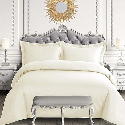 Miniatura 9 de Tribeca Living Juego de funda de edredón de algodón egipcio tamaño King, juego de cama liso de 3 piezas, incluye funda de edredón King y dos fundas