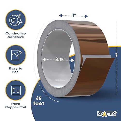 Miniatura 28 de Kraftex Cinta de cobre [1/4 pulgadas x 108 pies, 2 paquetes] - Cinta de cobre para vidrieras, manualidades de bricolaje, blindaje de guitarra