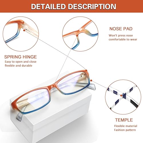 Miniatura 3 de Kerecsen - Lentes para computadora y lectura, para mujer, con bloqueo de luz azul, diseño moderno con estampados, ideales para lectura y uso diario