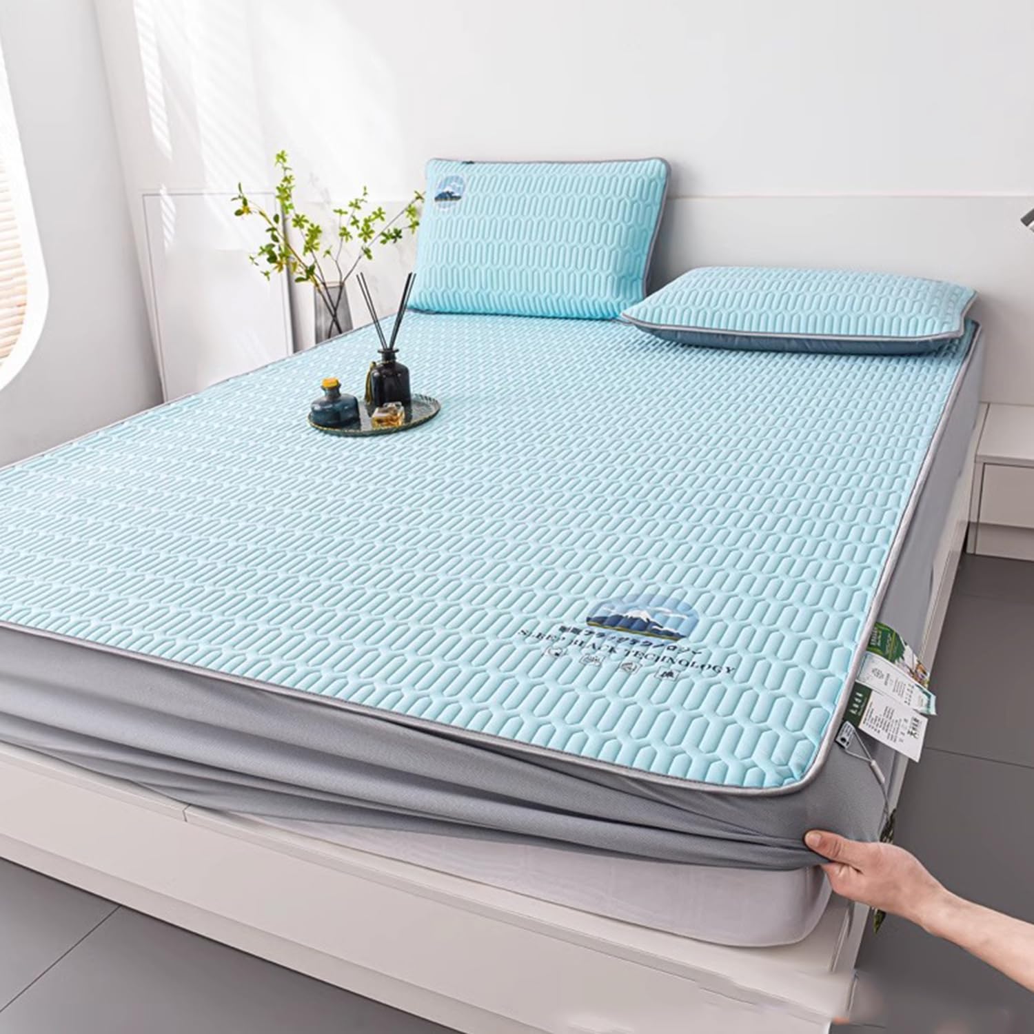 LDLCYCN Latex Mattress Protector Cooling Mattress Cover Queen Size Fitted Sheet