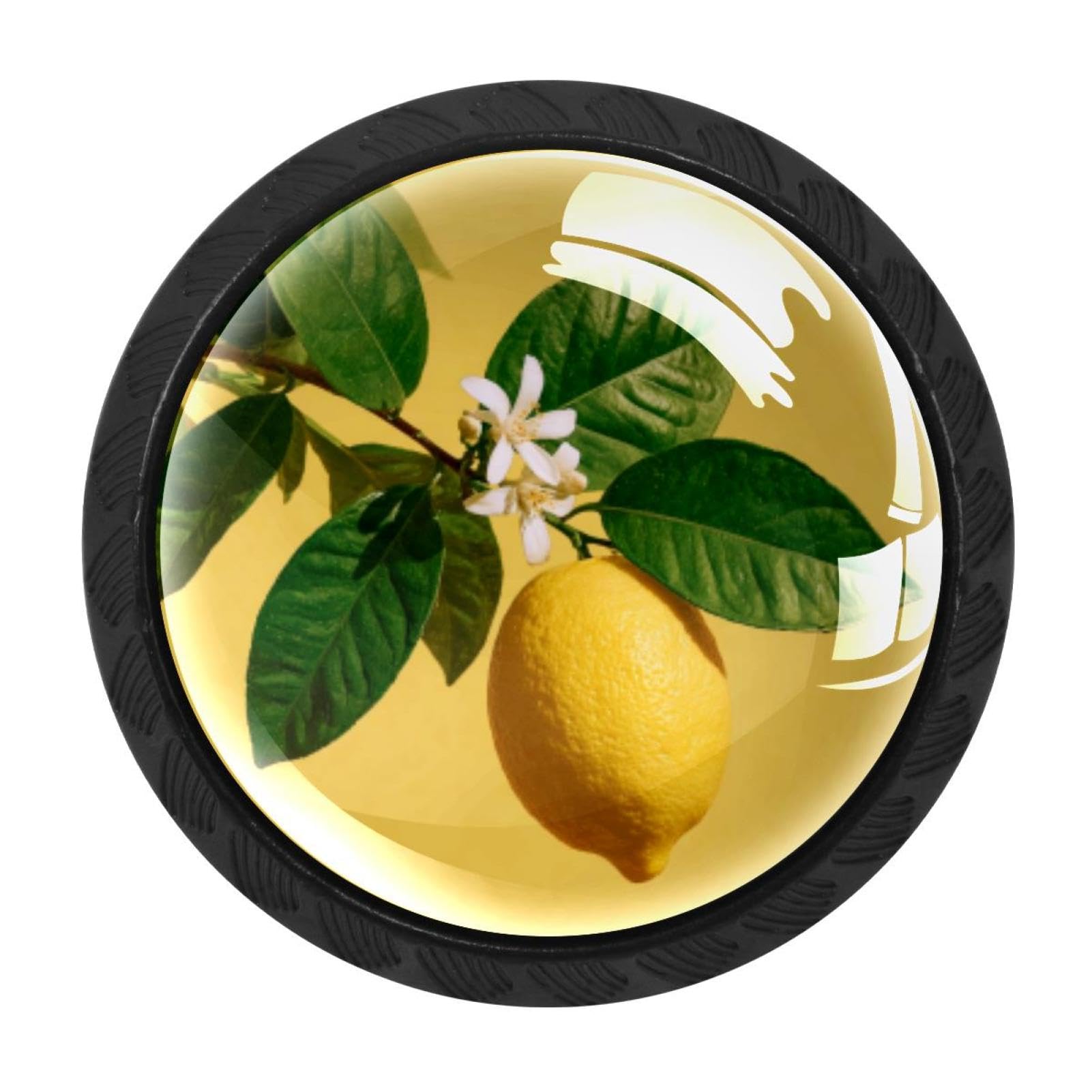 CHENZZZZ 4 pcs Lemon and Leaves Flower Drawer Knob Pull Handle Crystal Glass Cabinet Drawer Pulls with Screws for Home Office Cabinet Cupboard