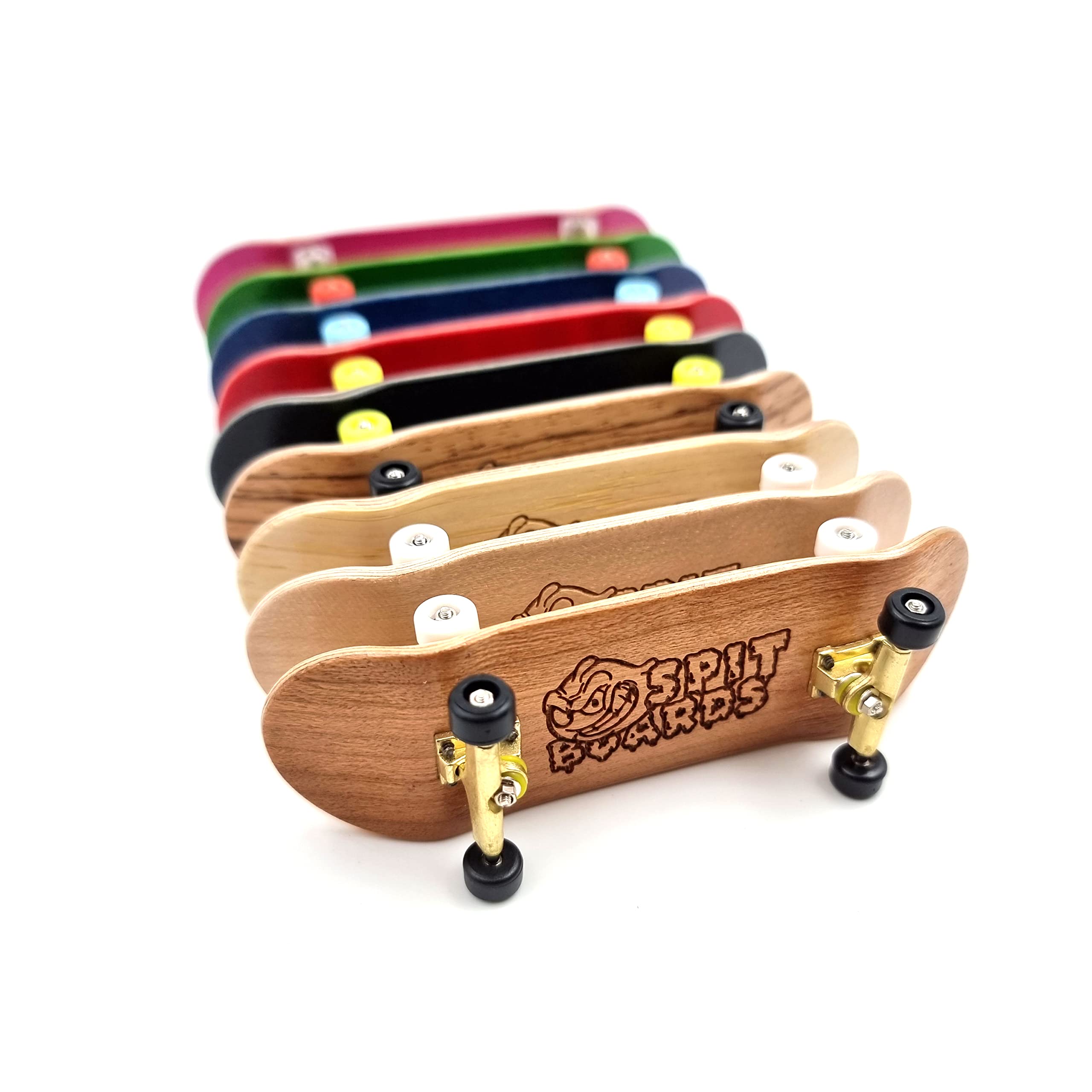 SPITBOARDS 32 mm fingerboard Complete Real Wood Set-Up (wstępnie zmontowane, 5 warstw), ciężarówki z nakrętkami blokującymi, kółkami do łożyska, taśma piankowa
