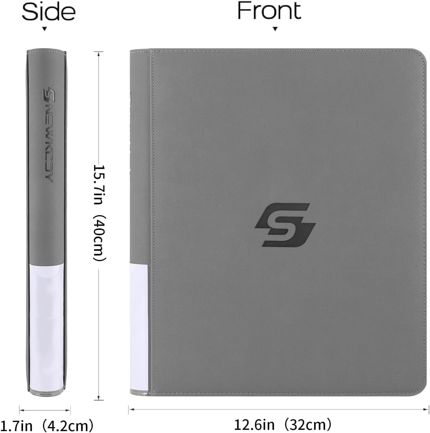 Snekdy Top loader Binder, 9 Pockets Top Loader，Holds 360 Top Loaders cards, Card binder with Sleeves for card in 3 x 4 inches color smooth Zipper PU Leather (Light Grey)
