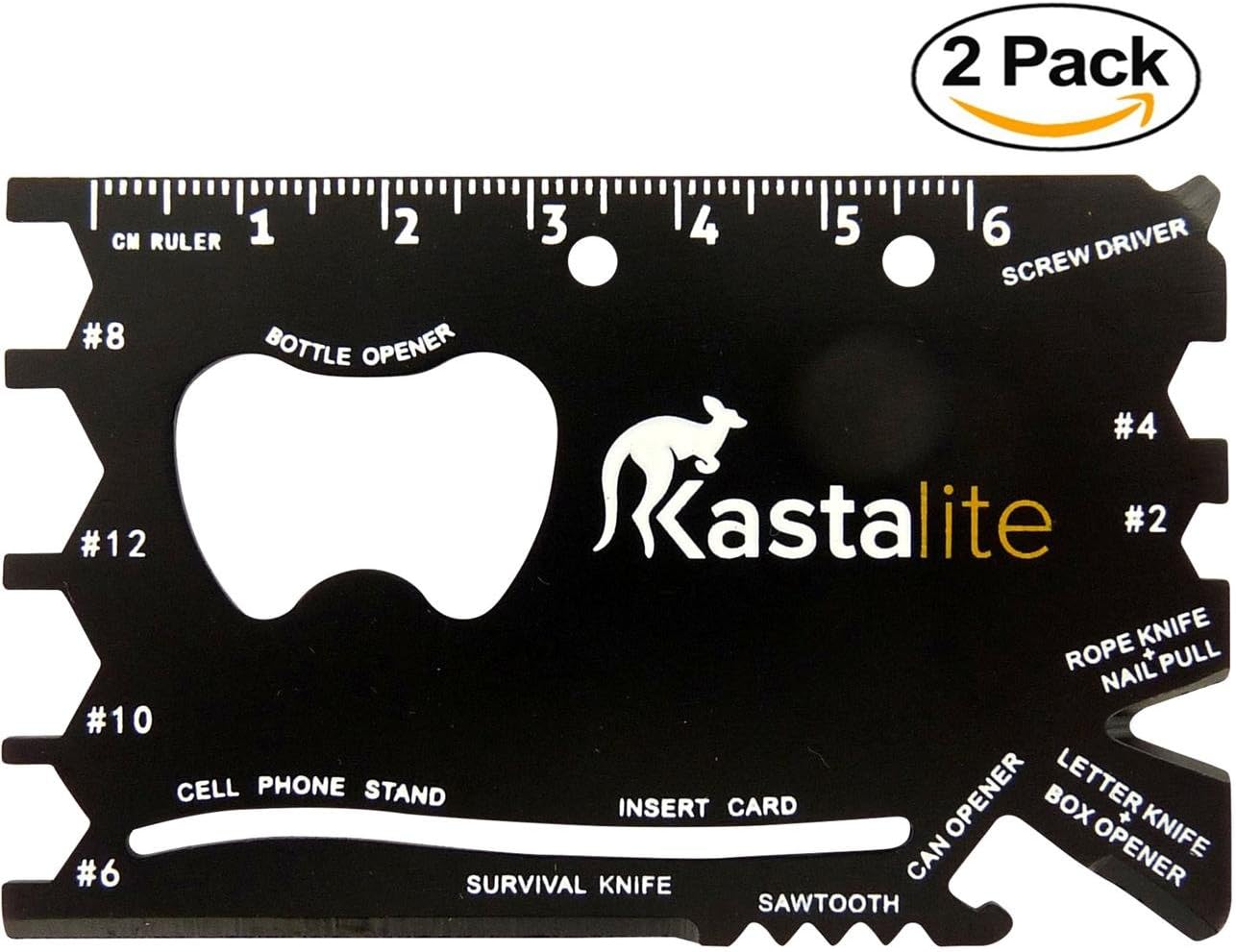 Credit Card Knife Survival Tool Wallet Size Novelty Gift Set, 18-in-1 Multi-Tool Fits In Wallet, Camping Outdoor Multi Tool Gear Screwdriver Beer Bottle Can Opener etc, By Kastalite