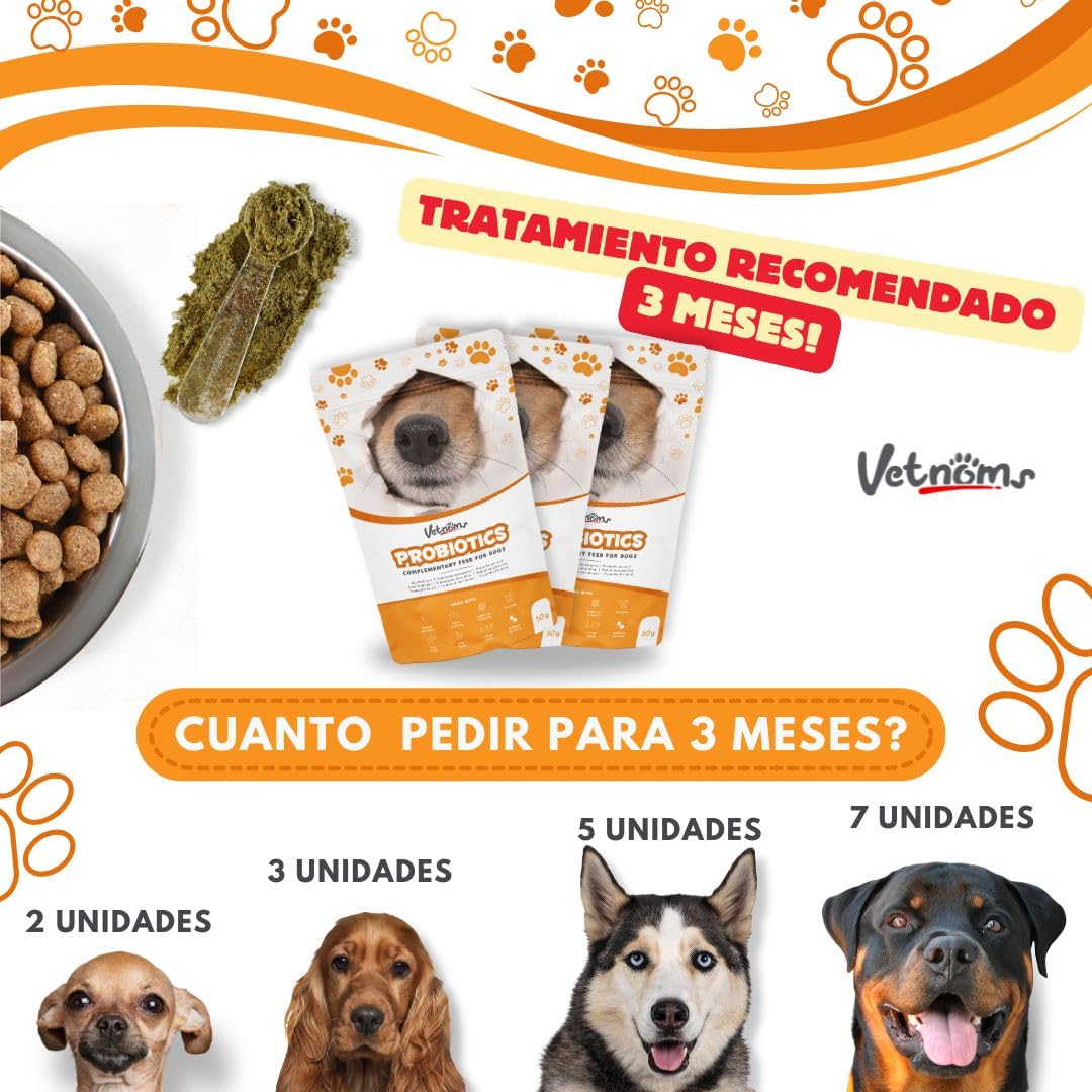 Probioticos Perros en Polvo - Probióticos para Perros Uso Diario. Alivia Diarrea, Dermatitis Perro, Alergias, Pelaje Sano. Antiinflamatorio Gastrointestinal para Canes.
