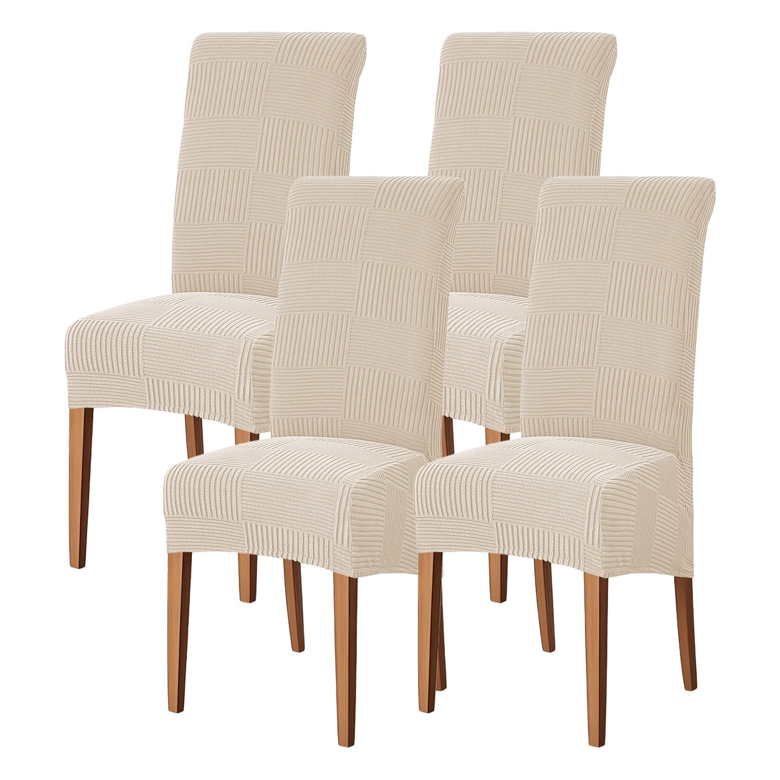 WYLEBER Dining Chair Covers Set of 2/4/6,Stretch High Back Dining Room Chairs Covers,Washable Removable Chair Protector,For Kitchen Restaurant and Hotel(Beige,4 Set)