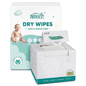 HOMEXCEL Baby Dry Wipes 50 Count, All-Purpose Wipes for Use Dry or Wet Use